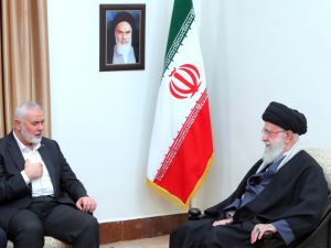 Iran's Supreme Leader Ayatollah Ali Khamenei and Ismail Haniyeh