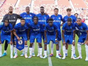 The Chelsea FC starting lineup poses for this photo prior to the start of a preseason friendly against Wrexham AFC at Levi's Stadium on July 24, 2024 in Santa Clara, California. Thearon W. Henderson/Getty Images/AFP (Photo by Thearon W. Henderson / GETTY IMAGES NORTH AMERICA / Getty Images via AFP)