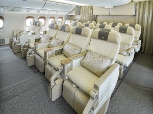 Emirates' first retrofitted 777 aircraft featuring its latest cabin interiors takes off to Geneva