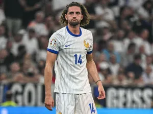 France's midfielder #14 Adrien Rabiot reacts during the UEFA Euro 2024 semi-final football match between Spain and France at the Munich Football Arena in Munich on July 9, 2024. (Photo by JAVIER SORIANO / AFP)