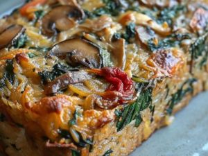 خبز الفطر والسبانخ والأرز البني