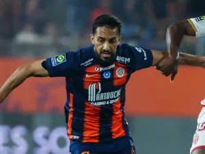 Montpellier's Jordanian forward #09 Mousa Al-Tamari during the French L1 football match between Montpellier Herault SC and AS Monaco at Stade de la Mosson in Montpellier, southern France, on May 12, 2024. (Photo by Pascal GUYOT / AFP)