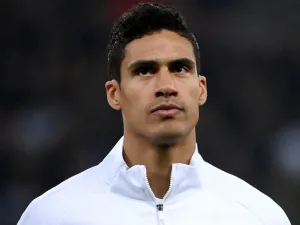 France's defender Raphael Varane listen to the nation anthem during the friendly football match between France and South Africa at the Pierre-Mauroy Stadium in Villeneuve d'Ascq, near Lille, northern France, on March 29, 2022. (Photo by FRANCK FIFE / AFP)