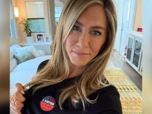 American actress Jennifer Aniston votes for Kamala Harris