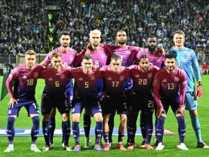 Germany pose prior to the UEFA Nations League, League A - Group 3, football match between Bosnia and Herzegovina and Germany at the Bilino Polje Stadium in Zenica, on October 11, 2024. (Photo by Elvis Barukcic / AFP)