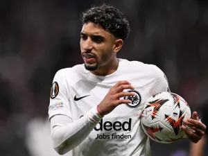 Frankfurt's Egyptian forward #07 Omar Marmoush reacts during the UEFA Europa League football match between Eintracht Frankfurt and FK RFS in Frankfurt am Main, western Germany on October 24, 2024. (Photo by Kirill KUDRYAVTSEV / AFP)