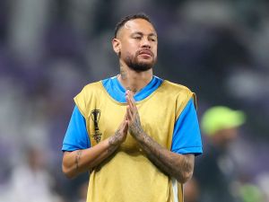 Hilal's Brazilian forward #10 Neymar warms up ahead of the AFC Champions League group B football match between UAE's Al-Ain and Saudi's Al-Hilal at the Hazza bin Zayed Stadium in al-Ain on October 21, 2024. (Photo by AFP)