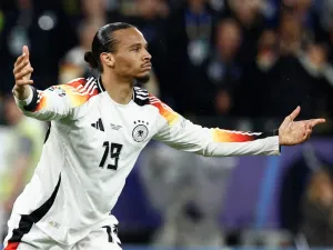Germany's midfielder #19 Leroy Sane reacts during the UEFA Euro 2024 round of 16 football match between Germany and Denmark at the BVB Stadion Dortmund in Dortmund on June 29, 2024. (Photo by KENZO TRIBOUILLARD / AFP)