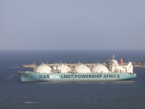 A general view of a liquified natural gas (LNG) tanker