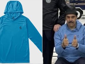 Nicolas Maduro wearing a blue sweater