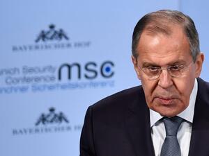 Russian Foreign Minister Sergei Lavrov gives a speech during the Munich Security Conference on Feb. 17, 2018 in Munich, southern Germany. Global security chiefs and top diplomats attend the annual Munich Security Conference running until Feb. 18, 2018 to discuss Syria, Ukraine and other international conflicts and crises.
(Thomas KIENZLE / AFP)