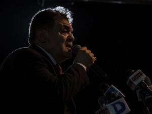 El-Sayed El-Badawi, head of Egypt's Al-Wafd Party, speaks during a rally for supporters of President Abdel Fattah al-Sisi in a neighbourhood in Cairo on Mar. 9, 2018. 
(IBRAHIM EZZAT / AFP)