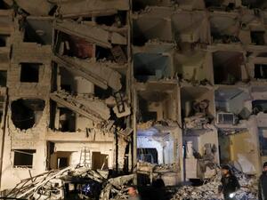 A picture shows the damage following an explosion at a base for Asian jihadists in a rebel-held area of the northwestern Syrian city of Idlib on Jan. 7, 2018 (OMAR HAJ KADOUR / AFP)


