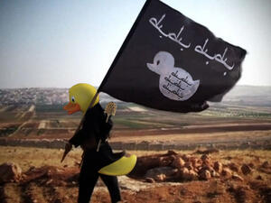 We saw another rendition of 'ISIS chan' earlier this year, when a female Japanese manga character kept showing up in all of Daesh's propaganda materials, now they're back with rubber duckies. (Imgur)