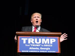 Republican presidential candidate Donald Trump speaks during a campaign rally at the Georgia World Congress Center, Sunday, February 21, 2016 in Atlanta, Georgia. (AFP/Branden Camp)