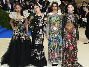 Sonia Ben Ammar (far right) attends the "Rei Kawakubo/Comme des Garcons: Art Of The In-Between" Costume Institute Gala at Metropolitan Museum of Art on May 1, 2017 in New York City. (Source: AFP)