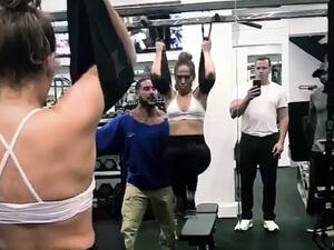 'Get it done!' Alex Rodriguez (R) might have won the World Series with the New York Yankees back in 2009, but he remains in awe of the athleticism of his pop star girlfriend of 13 months, Jennifer Lopez (Source: Alex Rodriguez - Instagram)