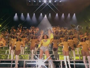 Sing it! All eyes were on Beyonce as she sang and danced on a stage filled completely with back-up dancers and even a live band (Source: Coachella - Youtube)