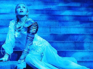 'Catholic imagination': Taking to Instagram Madonna shared a snap of her in a white sheer dress mid-performance on the steps (Source: Madonna - Instagram)