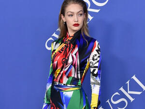 Fabulous: The 23-year-old model flaunted her flawless figure in a skintight bodysuit that boasted rainbow colored graphics (Source: Stephen Lovekin - REX - Shutterstock)