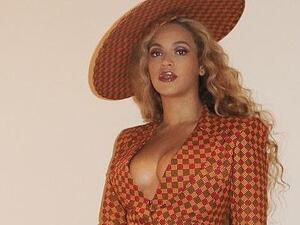 Beyonce shared a selection of busty snaps of herself in a geometric print suit ahead of her evening out (Instagram)