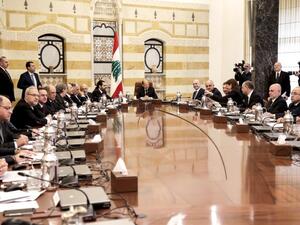 Lebanese President Michel Aoun (C) chairs the new government's first cabinet meeting (AFP)