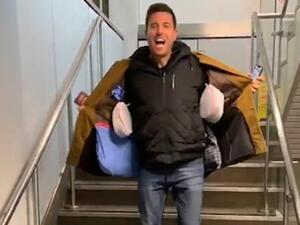 Lee appeared to make it through the check-in for his flight with all the belongings he had stitched into his coat instead of taking a suitcase (Facebook)