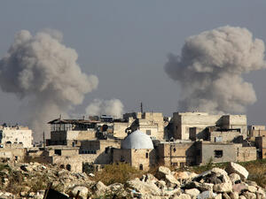 Earlier this month, airstrikes were undertaken in the Syrian city of Aleppo, but these latest airstrikes in Libya mark the first outside of Syria and Iraq. (AFP/Karam Al-Masri) 