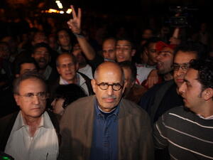 Mohamed ElBaradei arrives in Tahrir Square during the January 2011 revolution.