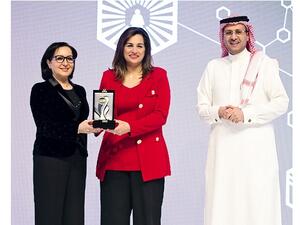 The prestigious award was accepted by Gulf Bank Human Resources General Manager Salma Al Hajjaj accompanied by Assistant General Manager Jennah Al Mattar.