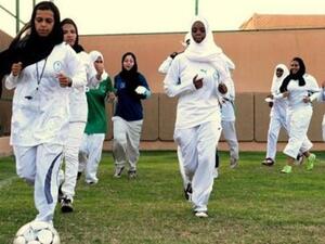 Girls in Saudi Arabia play football. Image via Al Arabiya