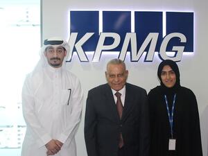 Ahmed Abdulla and Rabab Ali with Jassim Fakhro, co founder of KPMG in Bahrain