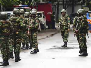 Bangladeshi army soldiers stand guard during a rescue operation to free the hostages. (AFP/File) 