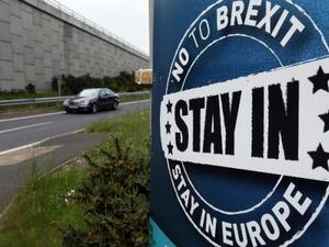 A 'No To Brexit' sign is pictured on the outskirts of Newry in Northern Ireland on June 7, 2016. (AFP/Paul Faith)