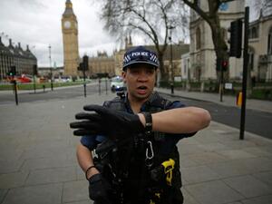An armed policeman guards the Houses of Parliament in London. (AFP)