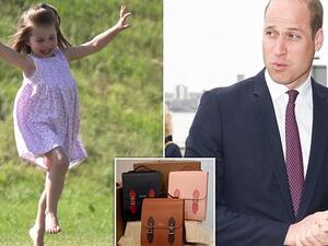 Princess Charlotte being gifted pink satchel embossed with her name (Twitter)