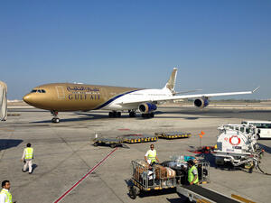 A Gulf Air plane is seen at Bahrain International Airport in Manama in 2012. (Flickr) A Gulf Air plane is seen at Bahrain International Airport in Manama in 2012. (Flickr)