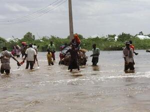 Residents in Beledweyne, Somalia, walk through the flood waters. (Twitter) Residents in Beledweyne, Somalia, walk through the flood waters. (Twitter)