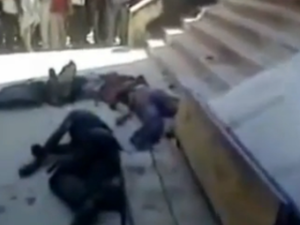 Bodies of the regime soldiers land on the floor