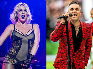 Coming together! Britney Spears and Robbie Williams are reportedly set to duet on stage in Las Vegas as both singers enjoy residencies at the same time next year (Source: Matt Baron - William Valcov - REX - Shutterstock)