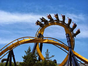 Batman: The Ride, the world’s first suspended outside-looping roller coaster  at the Six Flags Great America theme park in Chicago. (Wikipedia) 