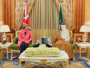 Theresa May, pictured left with Saudi Arabia's King Salman, during her two-day trip to Riyadh on April 4 2017. (AFP)