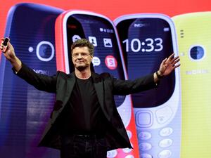 The reinvented classic was unveiled in Barcelona alongside some of Nokia’s more up-to-date options, the Nokia 3, 5 and 6.  (AFP/Josep Lago)