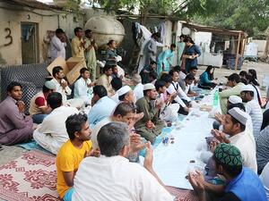 Chairman Sudhakar Rao sharing Iftar with labourers in Ajman