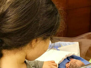 The mum-of-two uploaded on Instagram the first snap of her baby boy sleeping, with his older sister standing next him. (Source: cyrineanour - Instagram)