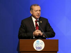 Turkish President Recep tayyip Erdogan at the 13th OIC summit (AFP Photo/Islam Yakut)