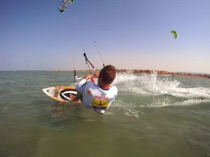 Waiting on security clearance: Mike's ready to ride to his kitesurfing Guinness Record.