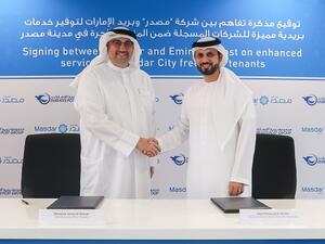 Mohamed Jameel Al Ramahi, Masdar’s Chief Executive Officer, and Obaid Mohammad Al Qatami, Acting Chief Commercial Officer at Emirates Post Group, signed the agreement.