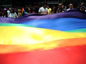 علم قوس قزح عملاق في مدينة مكسيكو خلال مسيرة للمثليين
