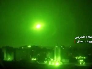 .صورة مأخوذة عن شريط فيديو تهر أنظمة دفاع جوي سورية تعترض صواريه اسرائيلية في الأجواء السورية 10 ايار/مايو 2018
